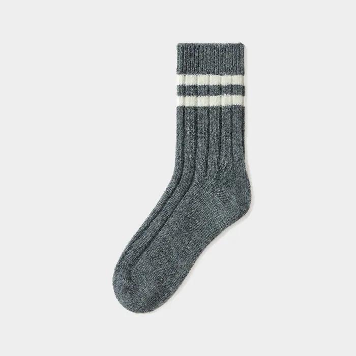 100% Wool Socks Two-Line Stripe 2-Piece Set