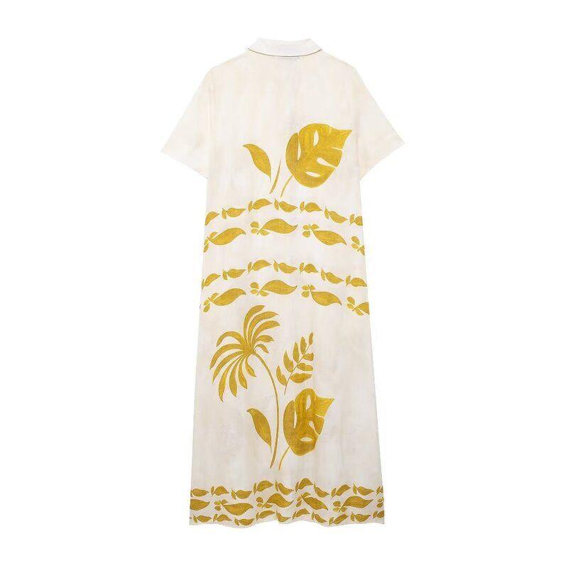 Fashion Style 2024 Summer New Arrival Women's Clothing Easiest for Match Linen Blended Mid Length Long Length Shirt Dress 3484192