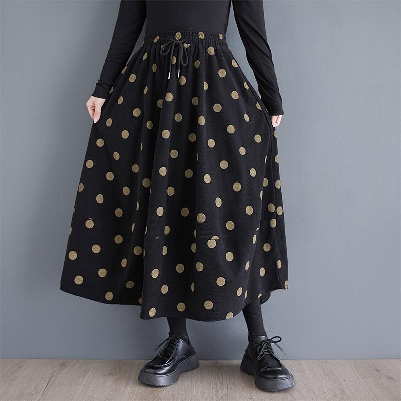 Plus size Corduroy High waist vintage Polka Dot Spring autumn Winter casual loose long for woman skirts womens skirt