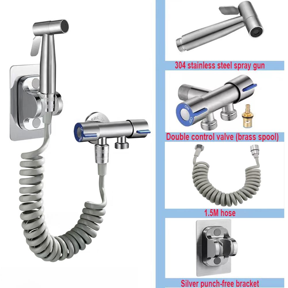 Toilet Bidet Sprayer Gun Set 304 Stainless Steel Handheld Faucet Spray With 1.5M Flexible Hose Bathroom Shower Self Cleaning