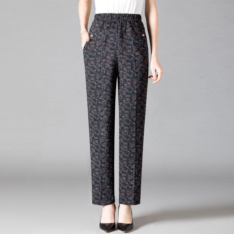 

Большие размеры Брюки для женщин среднего возраста Принт Эластичная высокая талия Повседневные брюки Прямые брюки Оверсайз Бабушка 7XL
