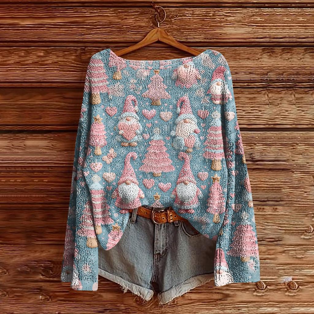 Women's Round Neck Lightweight Sweater Casual Long Sleeve Knit Pullover