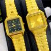 New Watch 24K Gold Men Watch Square Big Dial European Retro Carved Gold Watch Diamonds Crystal Lady Watches Technology