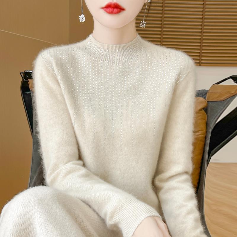 

Женский кашемировый свитер Qinghe Cashmere 30% кашемир 70% шерсть Осень и Зима Пуловер Теплый и Модный L бежевый