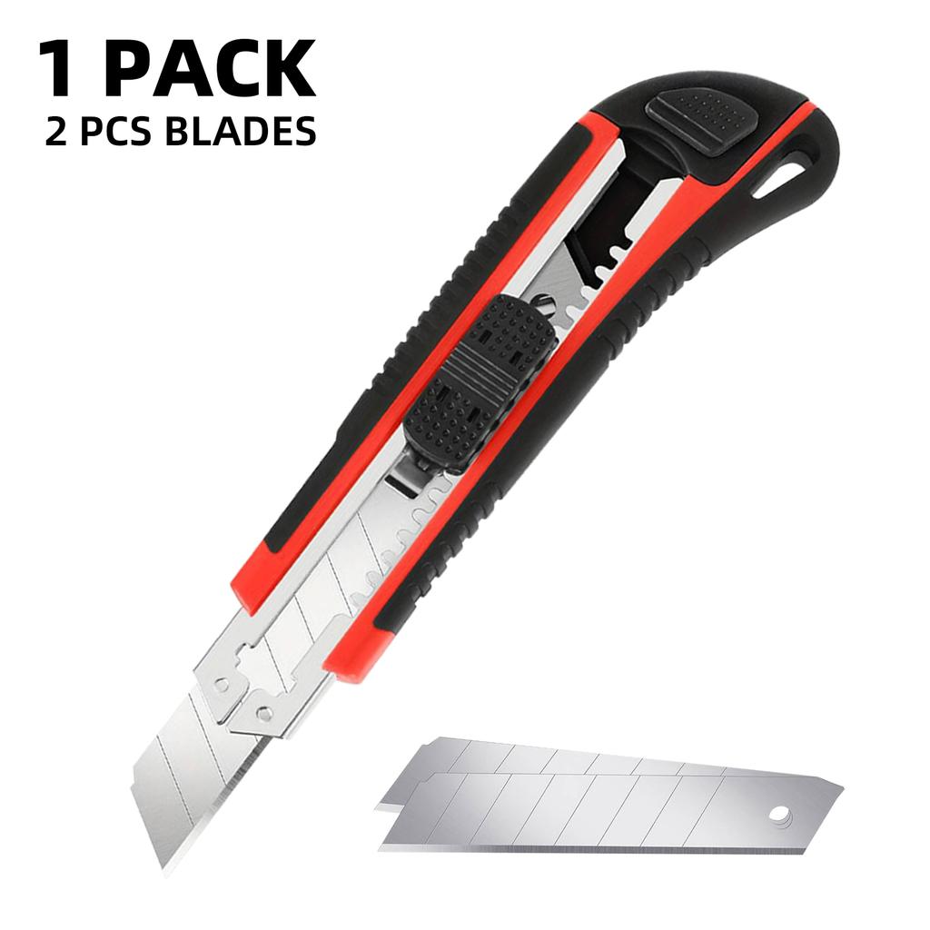 1 Pack Utility Knife Box Cutter Retractable, Blade Storage Design, Extra 2 PCS Snap Off Blades Included, Quick-Change Blades