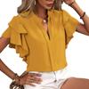 Women's Summer New V-Neck Casual Double Layer Ruffled Sleeve Solid Color Shirt Top