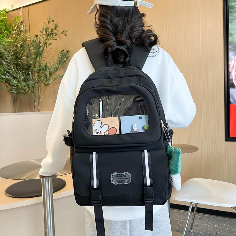 Three-Piece Backpack Set Student Schoolbag Women Solid Color Large Capacity Backpack with Lunch Bag Pen Bag