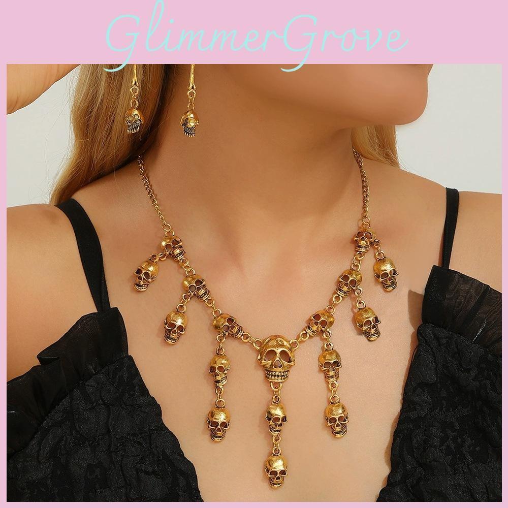 Necklace Gothic Skeleton And Earrings Set With Alloy Material For Halloween Festivities And Style Alternative