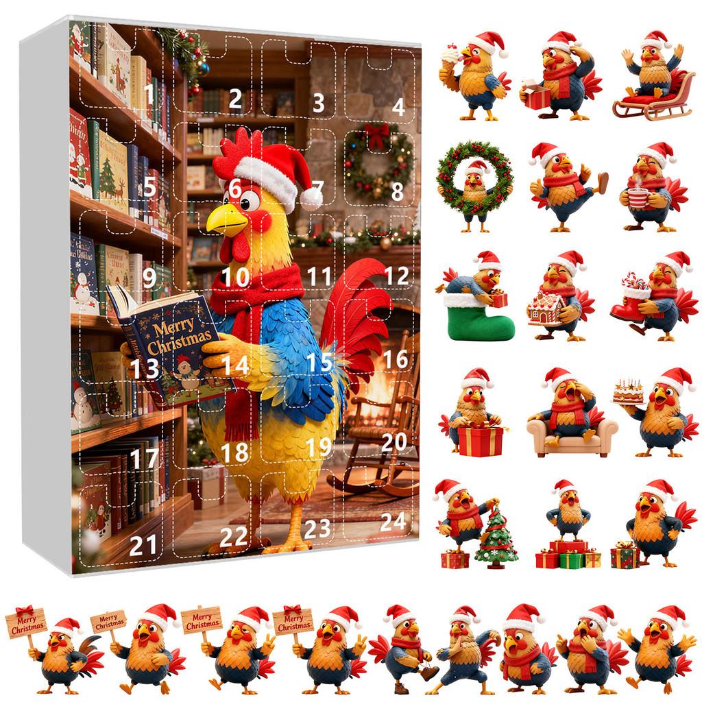 Christmas Countdown Box With Chicken Shaped Acrylic Tree Ornaments For Holiday Decor