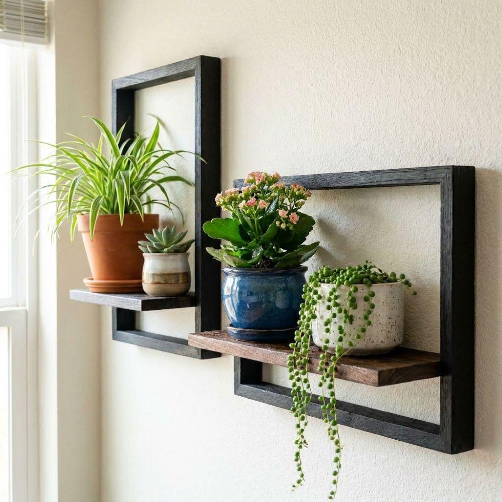 Wooden Wall Plant Shelf Strong Load-bearing Indoor Plant Stand Plant Display Rack Bedroom