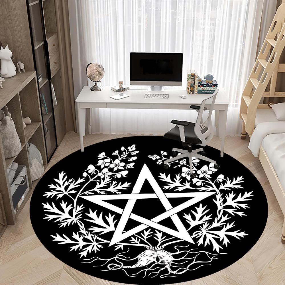1PCPentacle Roots Office Round Area Rug, Mat Suitable For Office, Under Office Chairs Bedroom Living Room Home Decor, Room Deco