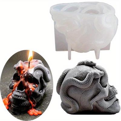 Stampo in Silicone per Candela Teschio 3D Testa di Serpente Ornamento Fai da Te Halloween Resina Epossidica Gesso Artigianato Stampi per Colata Strumenti Decorazione Casa