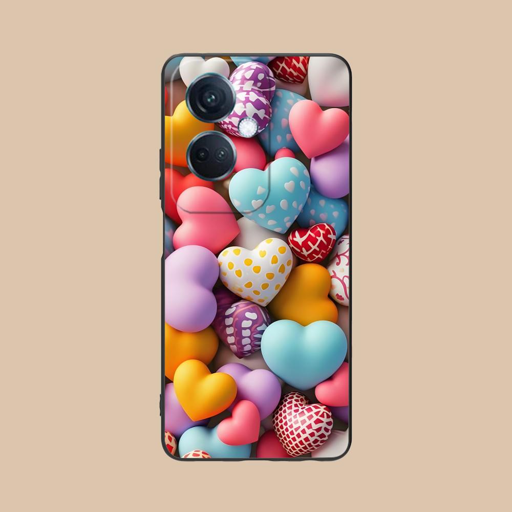 Y2K Glowing Hearts Mobile Phone Case for OPPO Reno 14 13 12 11 10 9 8 7 6 5 F T Pro 5G Colorful Printing Cover Smartphone Luxury