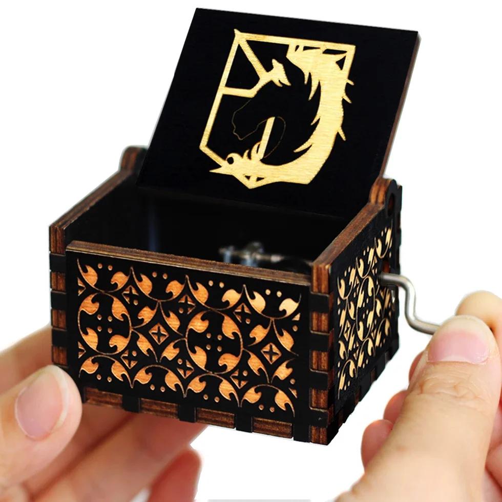 **Hot Antique carved Wooden Hand Crank Jurassic Park Music Box Action Toy Figure Anime Model Christmas Birthday Gift