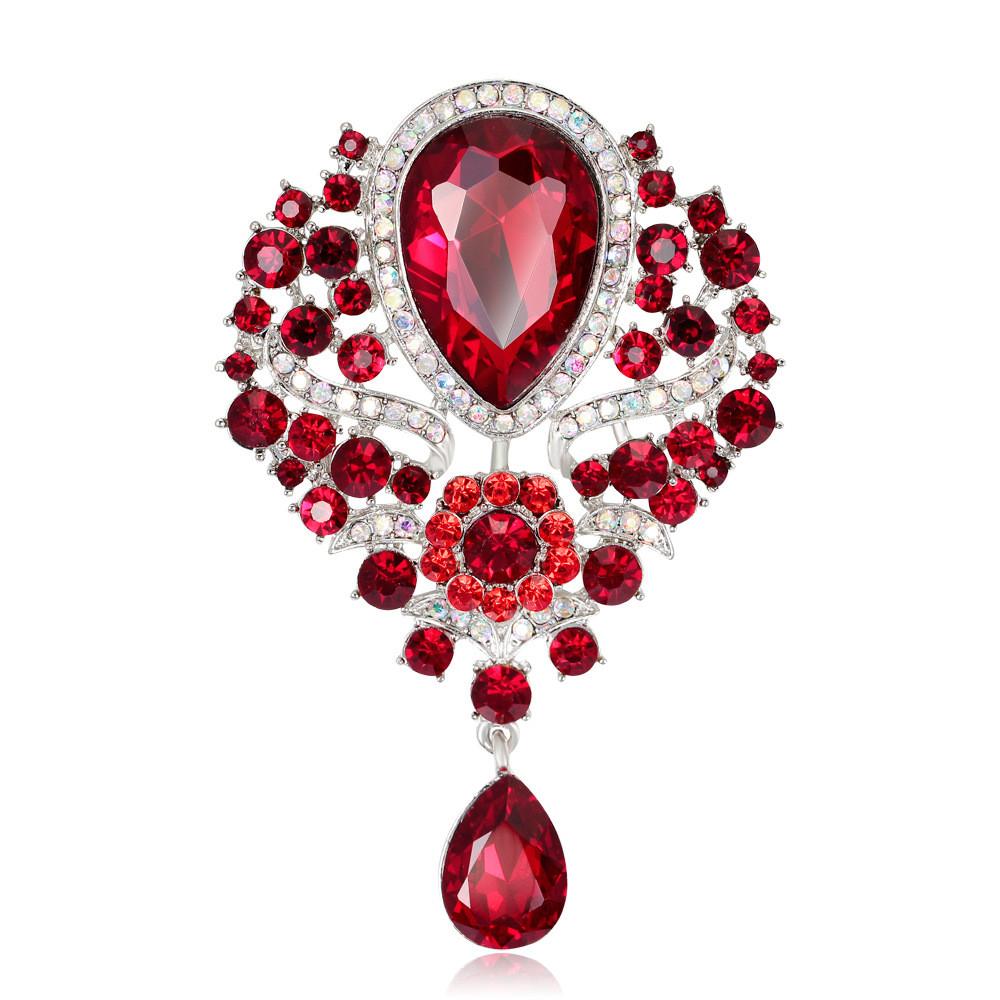 Womens Designer Crown Pin With Glass Pendant And Electrophoretic Finish