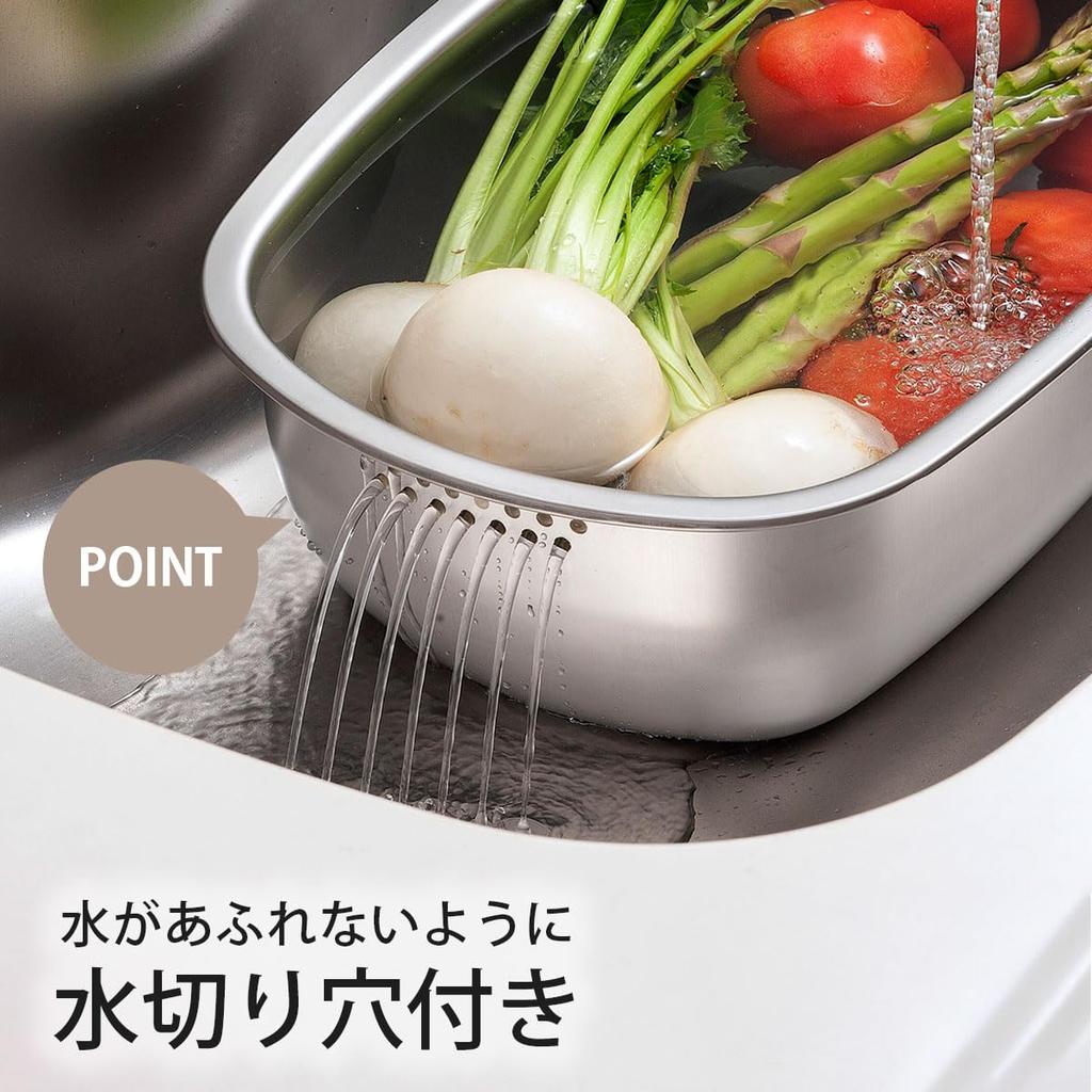 Shimomura Kikaku Seamless Washing Basin [Made in Japan] Hygienic stainless steel construction that resists dirt buildup. Features drainage holes, legs