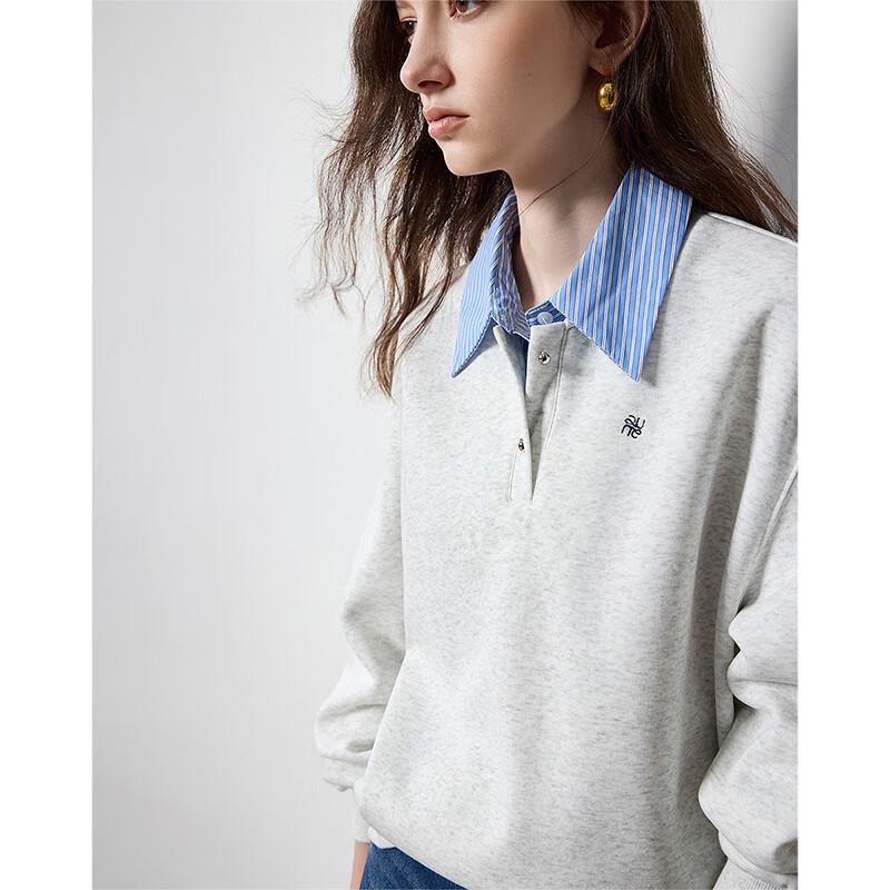 Women's Spliced Polo Collar Layered Sweatshirt