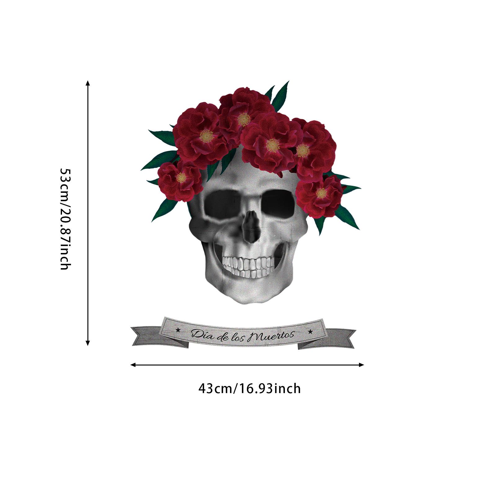 

Halloween Skeleton Rose Home Wall Decal Chic Festival Floral Skull Wall Sticker Living Room Canvas Fabric Ffurniture Sticker 43cmx53cm