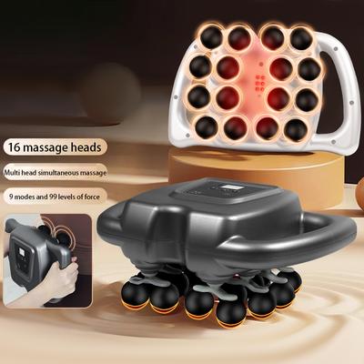 USB Charging 16 Head Fascia Gun with 9 Modes and 99 Levels of Force Adjustment, 16 Massage Heads Simultaneously Massaging Massag
