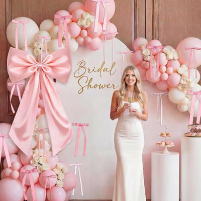 41Pcs Large Pink Ribbon Bow Decoration Fabric Party Ornament for Wedding Birthday Christmas Indoor Outdoor Hanging Decor for Walls Windows Gardens