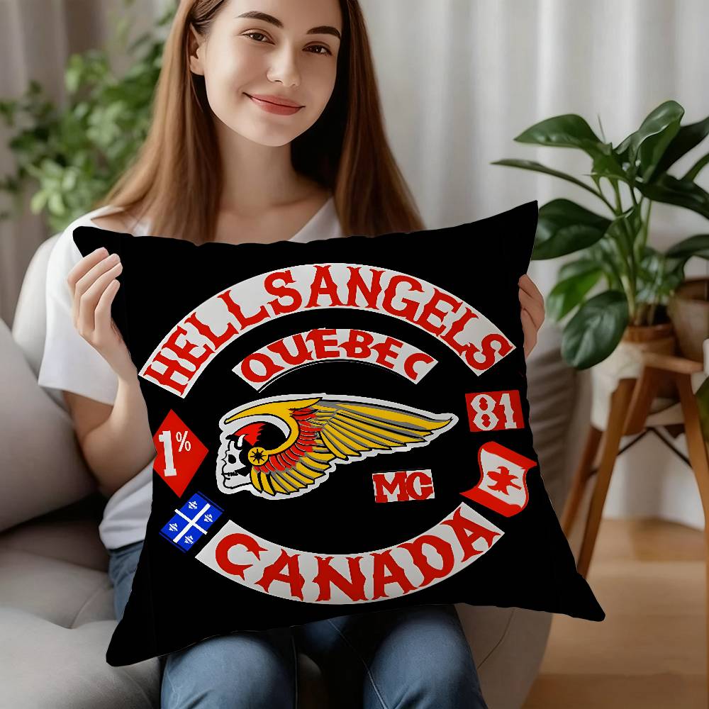 Moto Kissen H-Hells Angels Kissenbezug Kurzer Plüsch Sofa Dekorativ Geschenk Zuhause Doppelseitiger Druck Kissen