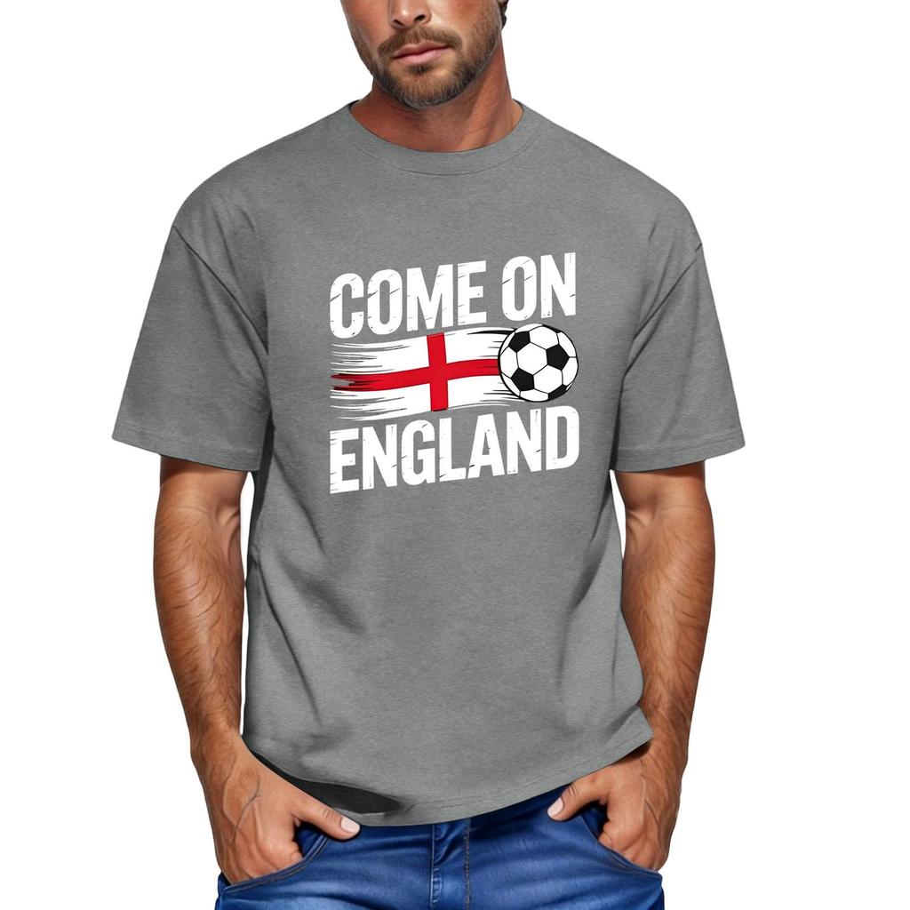 Men's Casual Short Sleeve Crew Neck T-Shirt Printed Graphic Top Football Theme England Supporter Style