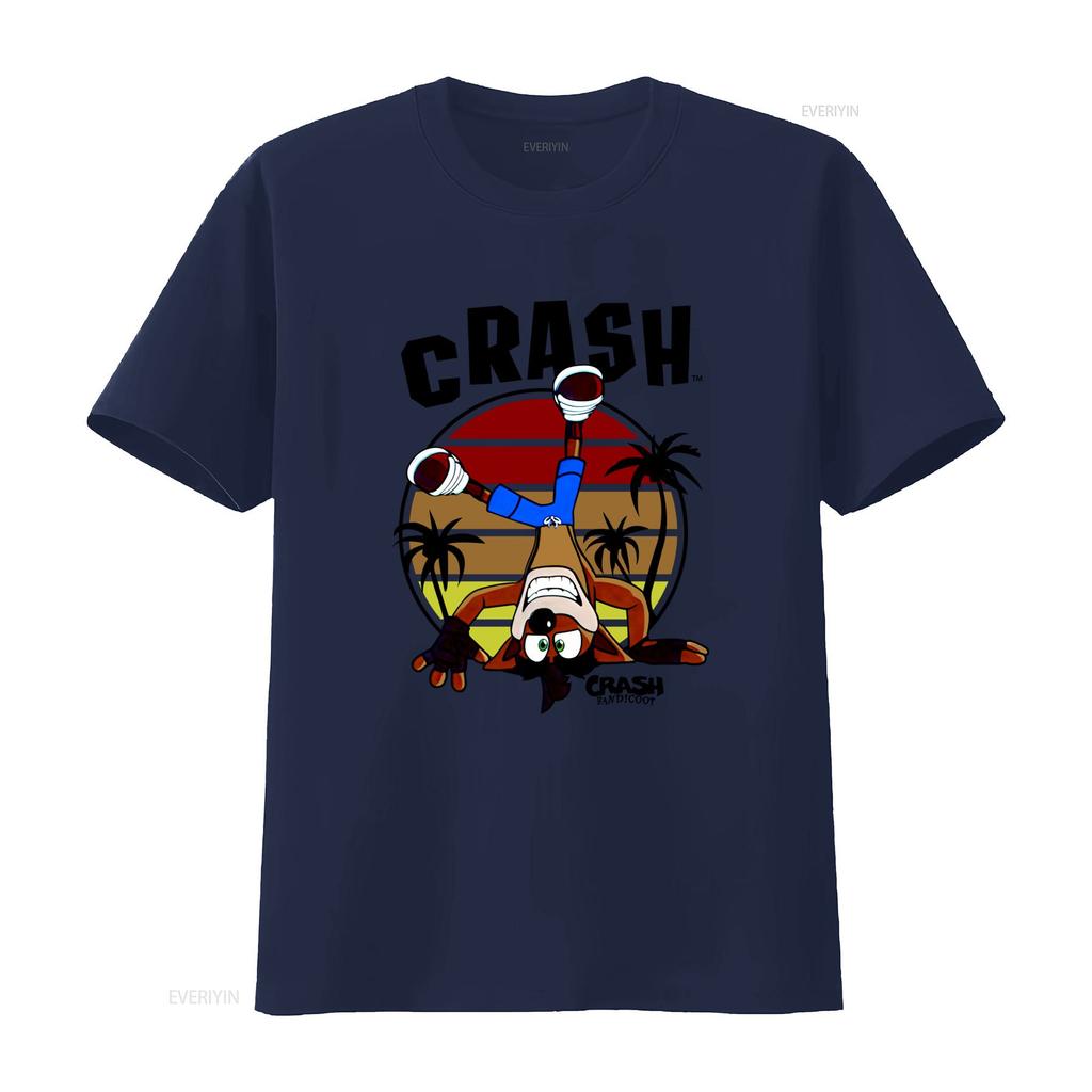 Crash Bandicoot Retro Style Adult T Shirt with Cool Head Stand Design in Circle vintage Washed Casual Comfortable Versatile