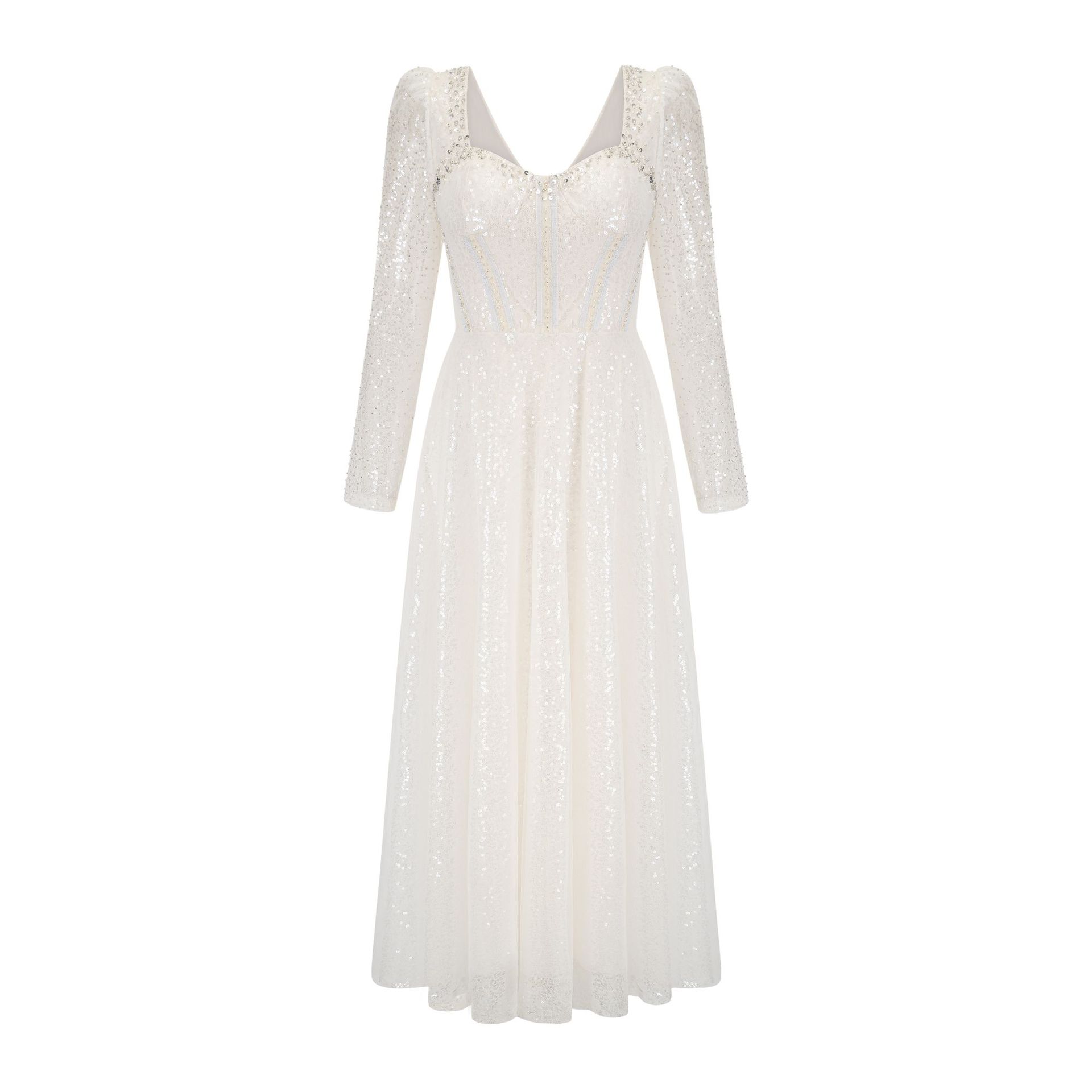 

Temperament Elegant Dress Long Sleeve Bar Mitzvah Dress XL білий