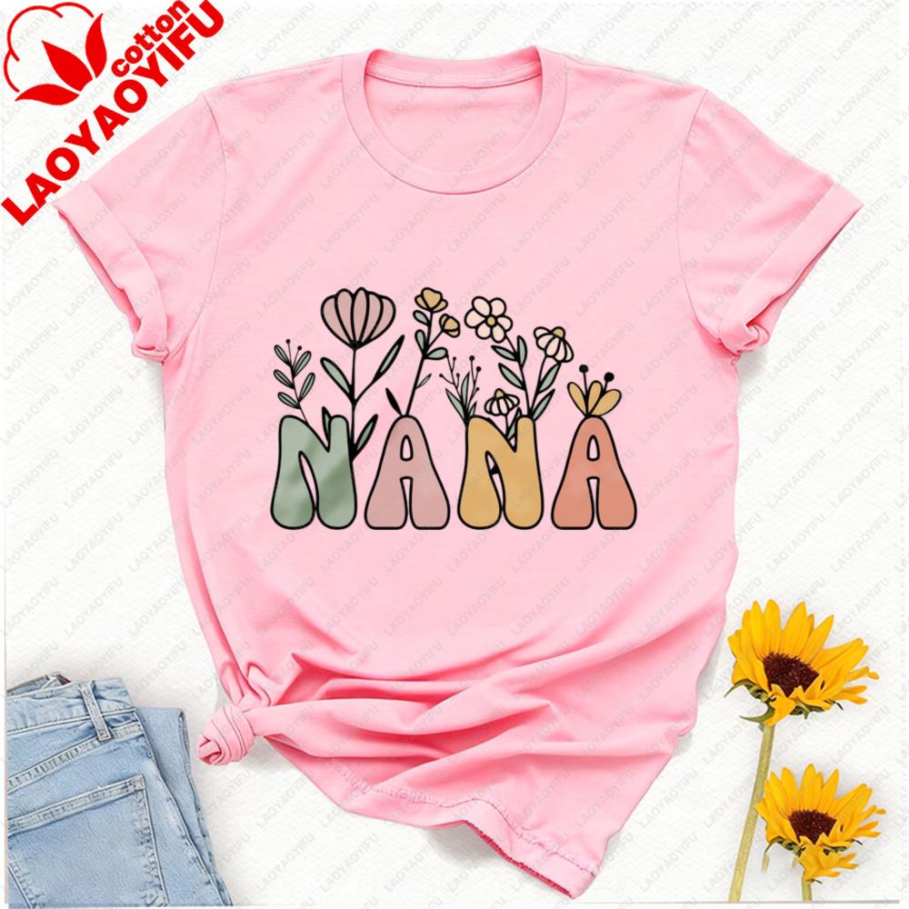 Custom Cute Floral Nana Grandma T-Shirt Mothers Day Gift Grammy Granny Shirt Vintage Women Clothes Graphic T Shirts Harajuku Top