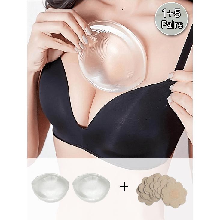 

1 Pair Of Silicone Invisible Push-Up Breast Pads, Comes With 5 Pairs Of Floral Disposable Nipple Covers Transparent Soft And Easy To Clean, Suitable Free size