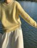 Cream Yellow Round-Neck Women's Sweater, Autumn/Winter, Soft Mianyang Wool, Stylish Milk-Tone Knit Base Shirt