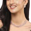Rhodium-Plated Silver Toned Pear Shaped American Diamond Studded Necklace with Earrings Jewellery Set with Girls and Women