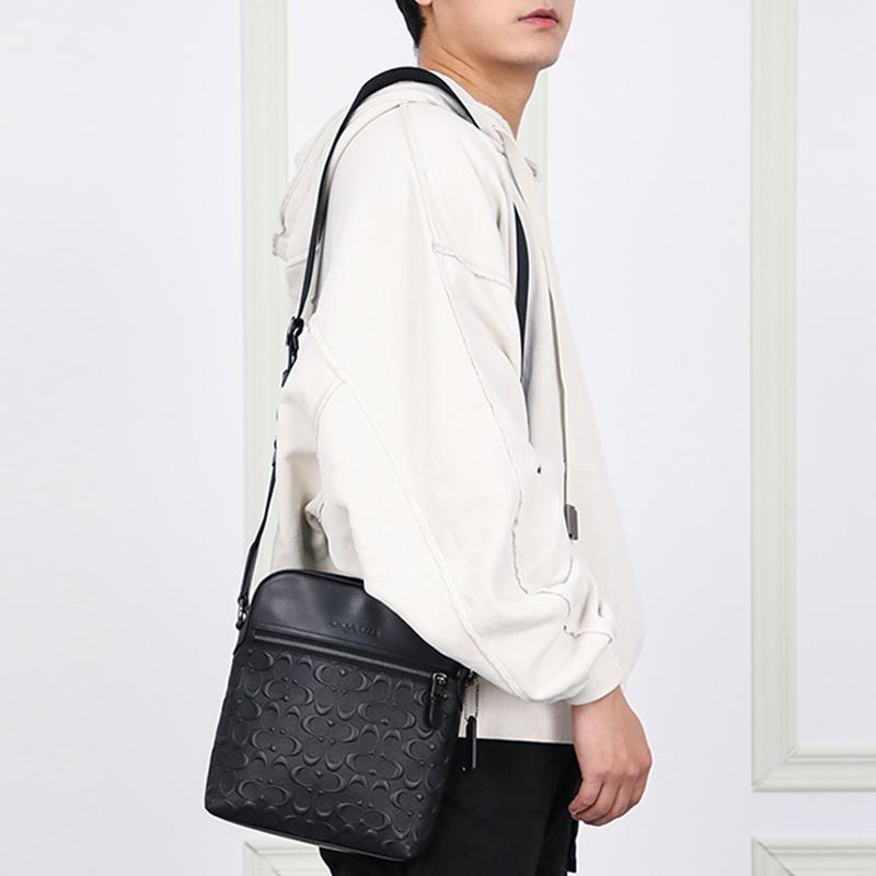 COACH Houston Cow Leather Shoulder Bag, Crossbody Bag Small Men's Black 4009-QBBK