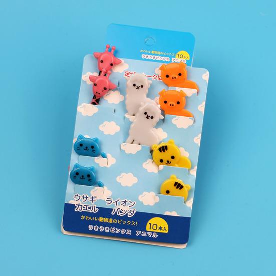 10Pcs Cartoon Animal Fruit Forks Cake Dessert Food Picks Lions Giraffe Elephants Animal Toothpicks Creative Food Presentation Tools for Kids