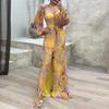 Women Evening Dress Off Shoulder Rhinestone Decor Pleated Long Lantern Sleeve Split