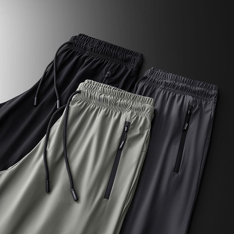 8XL Men's Summer Clothes Oversized Ice Silk Casual Pencil Pants Track Jogging Trousers Sweatpants Tracksuit Sports GYM Zipper