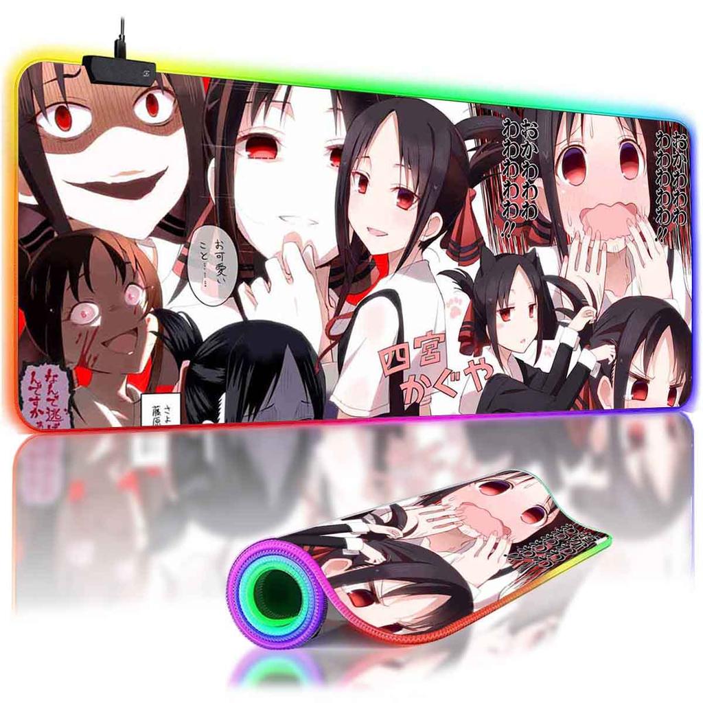 Anime Kaguya-sama Large Non-slip Mouse Pad LED Backlit Shinomiya Kaguya Leopard Mouse Pad Table Overwatched Gaming Keyboard Mat