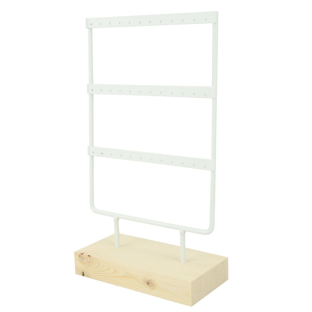 Estante de Metal para Almacenamiento de Joyería de 36 Agujeros Soporte de Exhibición Organizador de Aretes Collar con Base de MaderaBlanco