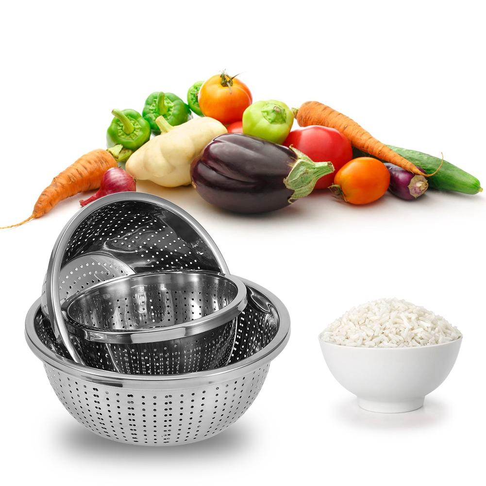 3Pcs/Set Stainless Steel Rice Sieve Rice Washing Filter Strainer Drainer Kitchen Cleaning Gadge