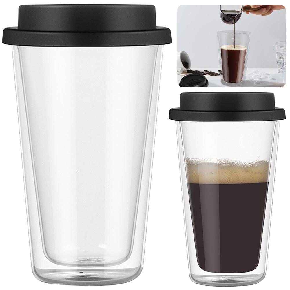 

2Pcs Coffee Mug with Silicone Lid Double Wall Glass Cup Anti Scald Water Cup Dishwasher Safe Microwave Safe for Coffee Milk Tea