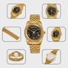 Mens Analog Quartz Watch Diamond Encrusted Bezel Day & Date Display Waterproof Stainless Steel Band