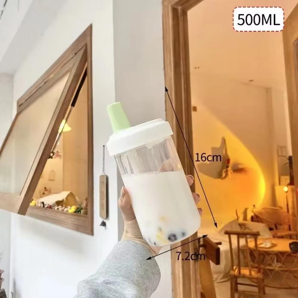 Large Capacity Pearl Milk Tea Glass Cup with Straw, Simple Design Plastic Water Bottle, Casual Style Drinkware for Daily Use