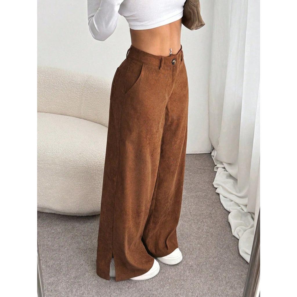 Spring and Autumn Women's Clothing, Retro Style, Straight Leg Wide Leg Pants, High Waisted Pants, Corduroy Pants, Versatile Casual Pants