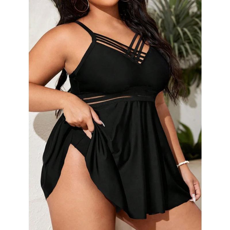 VigoBreviya 2025 Solid Two Piece Plus Size Tankini Set Women Hollow Strapped Curvy Swimsuit Lady Push UP Beach Big Bathing Suit