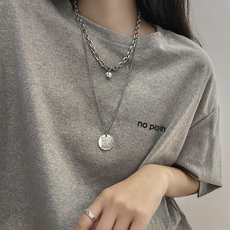 Spice Girls Sweet Cool Cosmic Opal Artificial Pearl Necklace Female Tide Double Layer Stacked Wearing Love Hip Hop Collarbone Chain