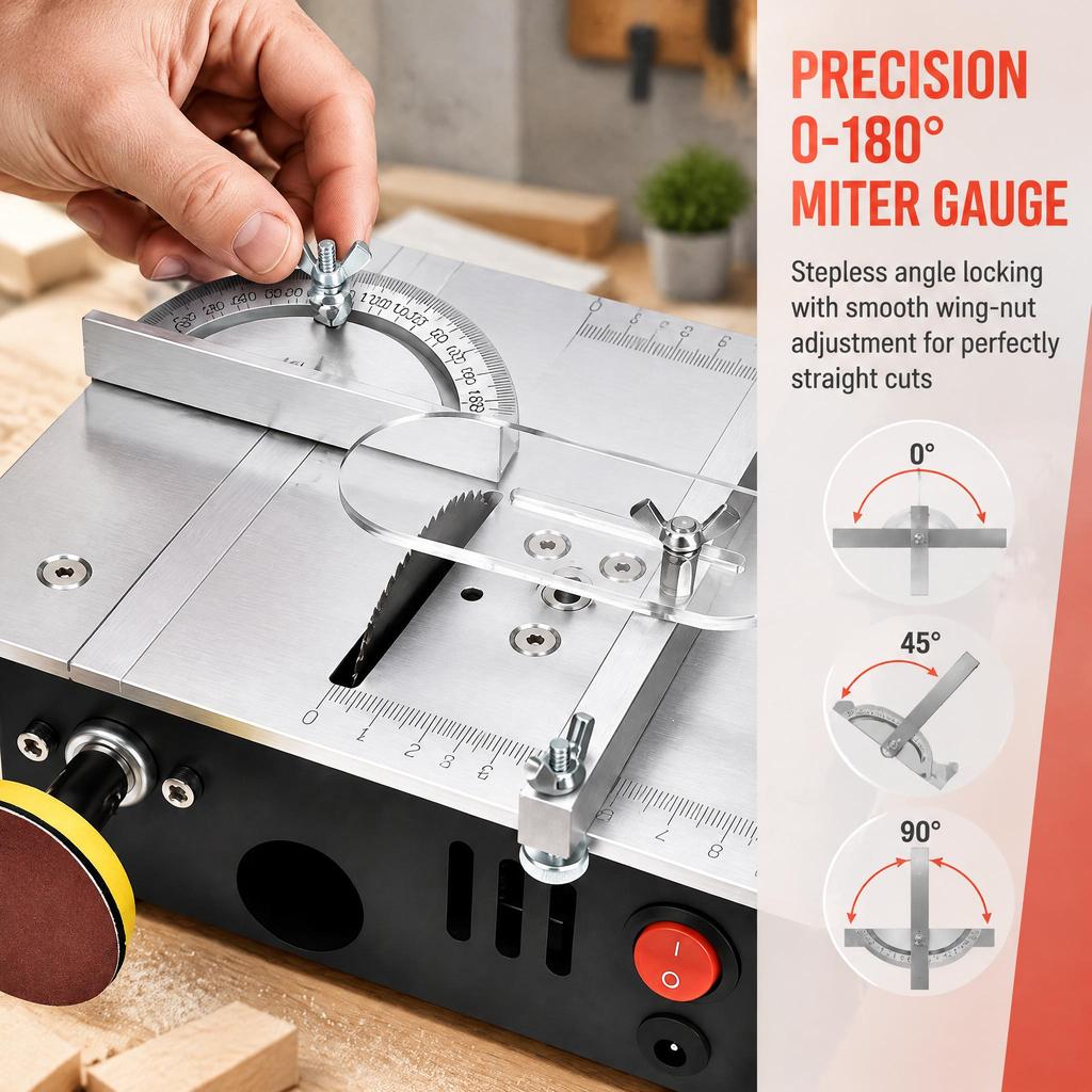 Mini Desktop Saw Machine Aluminum Alloy Multifunctional Cutting Tool with 4 Saw Blades EU Plug