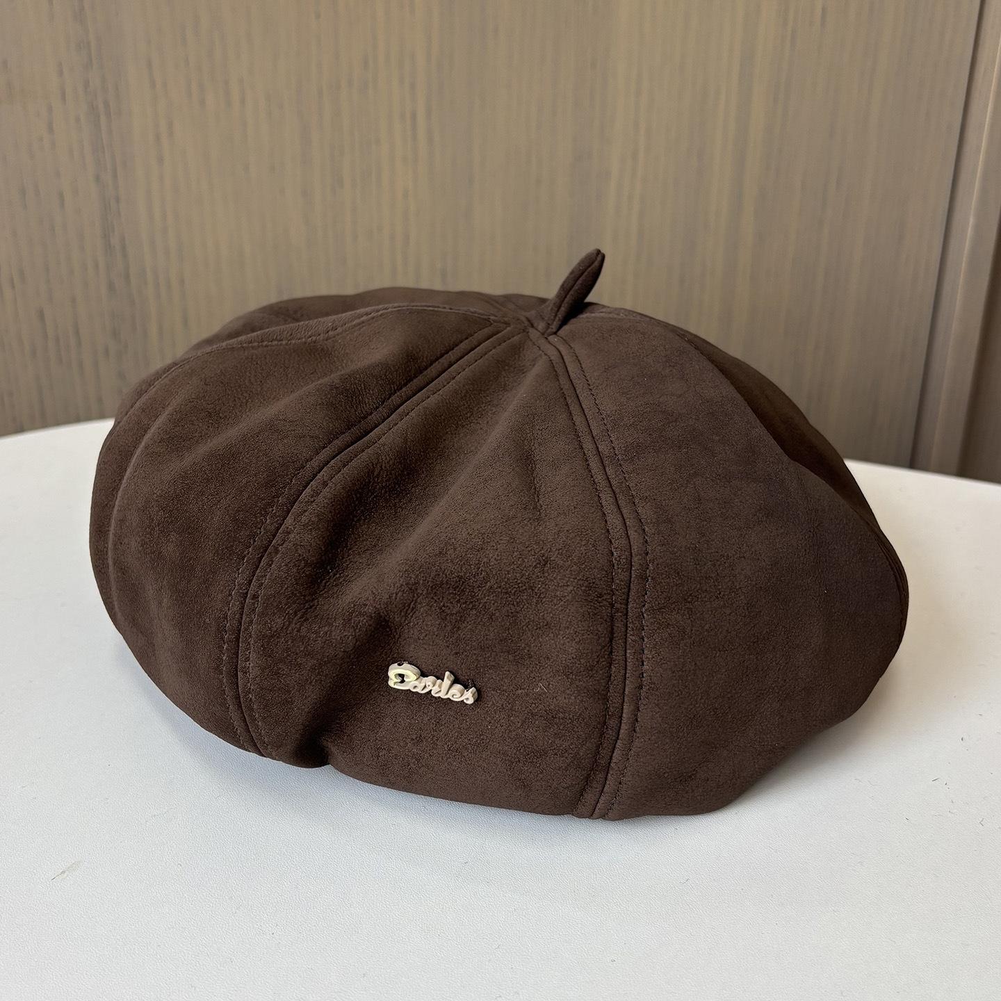 

Japanese Retro Suede Beret Painter Hat Maillard Color Bud Hat Women Show Small Face M（56-58cm） кавовий