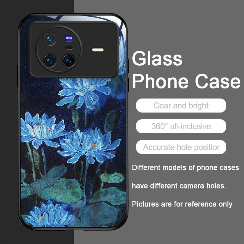 

Retro Oil Painting Lotus Flower Pattern Tempered Phone Case for OPPO Reno 13F 12 11 Pro 10 SE FindX3 Lite X5 X7 Ultra Hard Cover OPPO Find X3 Lite