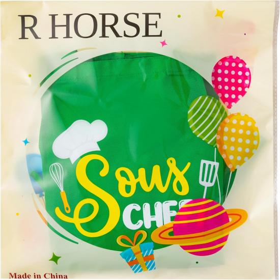 Kid Apron and Chef Hat Set - R HORSE 2Pcs Adjustable Children Green Kitchen Apron, Dress up Role Play Chef Toy Cooking Baking Painting and Training