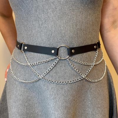 Women'S Sexy Pu Leather Body Chain Waist Belt Gothic Style Belly Harness Jewelry Accessory For Clothing
